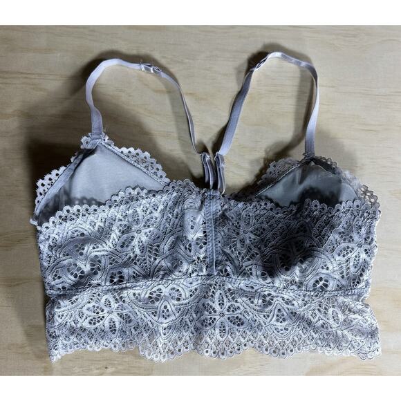 Zova Lace Bralette Women’s Large Light Gray Floral Scalloped Padded - Picture 2 of 6